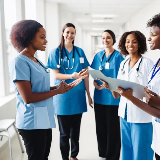 Prompt: Show professional health care workers collaborating on an interdisciplinary team
