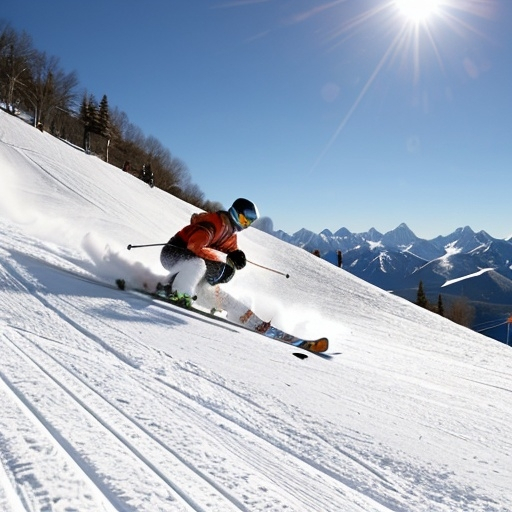 Prompt: Scenery of mountainsand people skiing real