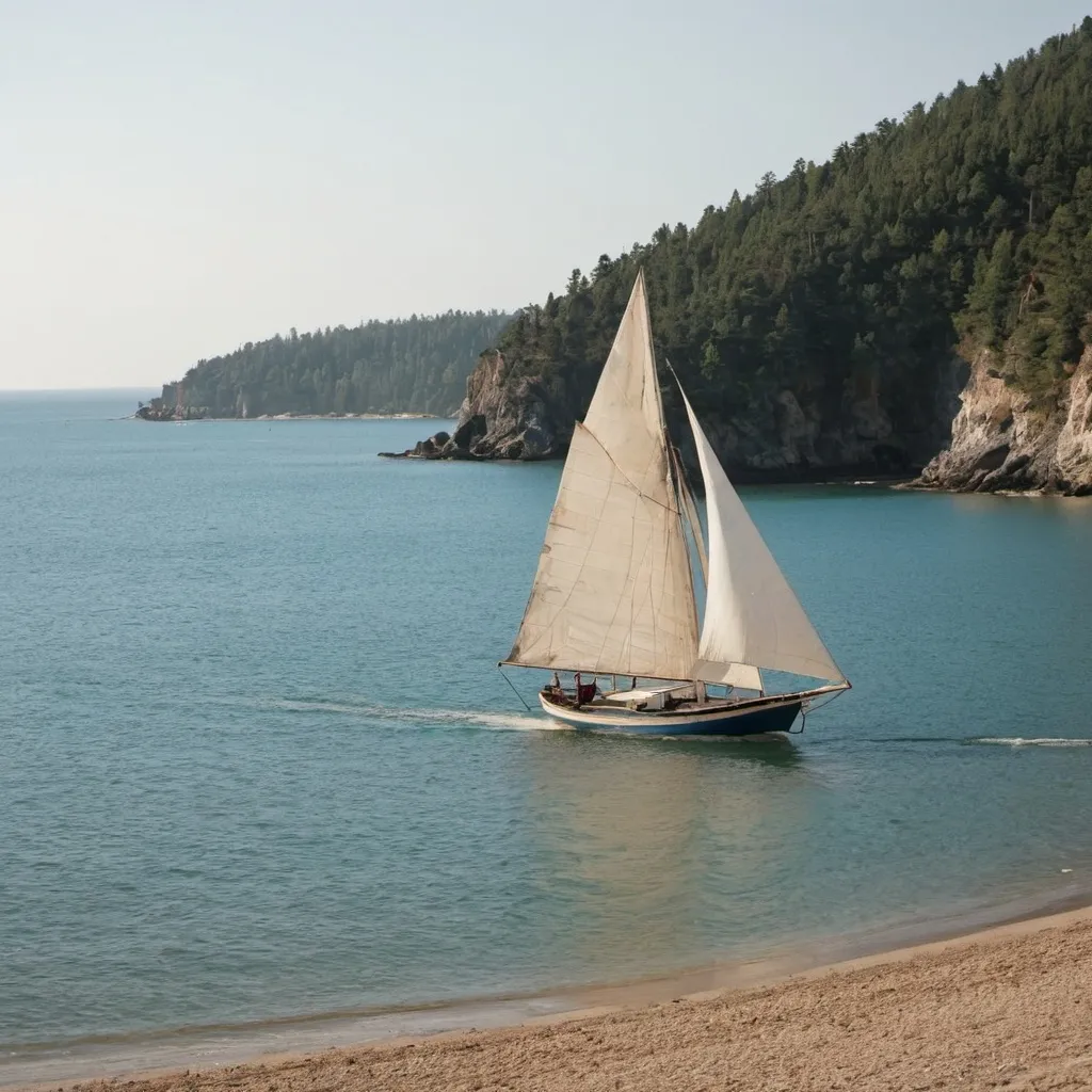 Prompt: a boat sailing along the shore