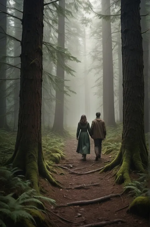 Prompt: As Lena and David delve deeper into the forest, the shadows seem to dance around them, creating a tapestry of light and darkness. The air is thick with the scent of damp earth and pine, and the path before them is littered with fallen branches and leaves, a mosaic of nature's own making. Lena feels the stories of her ancestors in her bones, a silent song that guides her through the whispering trees. The thunder grows louder, a drumbeat that seems to match the rhythm of their steps, urging them forward to the heart of the forest where secrets and destinies intertwine. With each step, the past and present blur, and Lena knows that this journey will change her, will reveal truths that have long been shrouded in the mists of time.