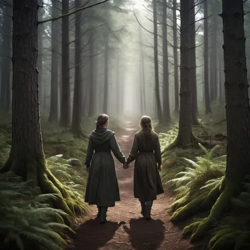 Prompt: As Lena and David delve deeper into the forest, the shadows seem to dance around them, creating a tapestry of light and darkness. The air is thick with the scent of damp earth and pine, and the path before them is littered with fallen branches and leaves, a mosaic of nature's own making. Lena feels the stories of her ancestors in her bones, a silent song that guides her through the whispering trees. The thunder grows louder, a drumbeat that seems to match the rhythm of their steps, urging them forward to the heart of the forest where secrets and destinies intertwine. With each step, the past and present blur, and Lena knows that this journey will change her, will reveal truths that have long been shrouded in the mists of time.