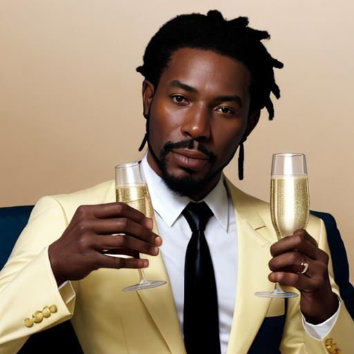 Prompt: A rich Jamaican man drinking champagne 