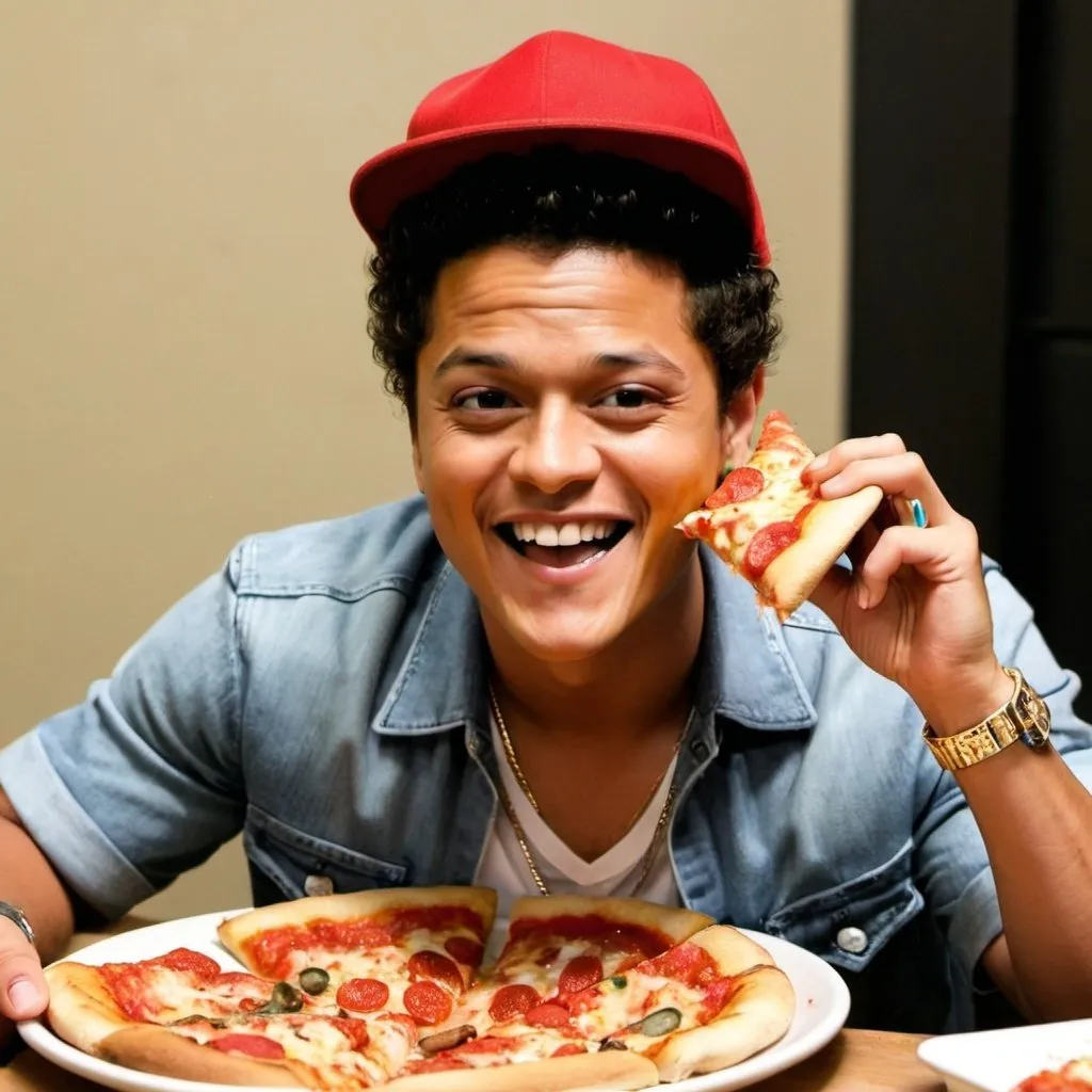 bruno mars eating pizza smiling