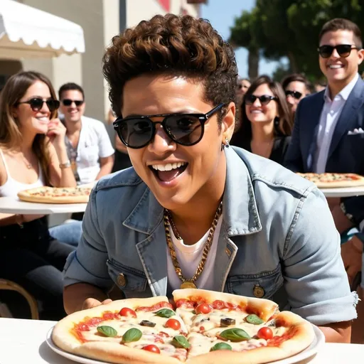 bruno mars eating pizza smiling