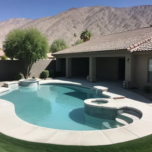 Prompt: a residential swimming pool in palm desert california with brand new plaster