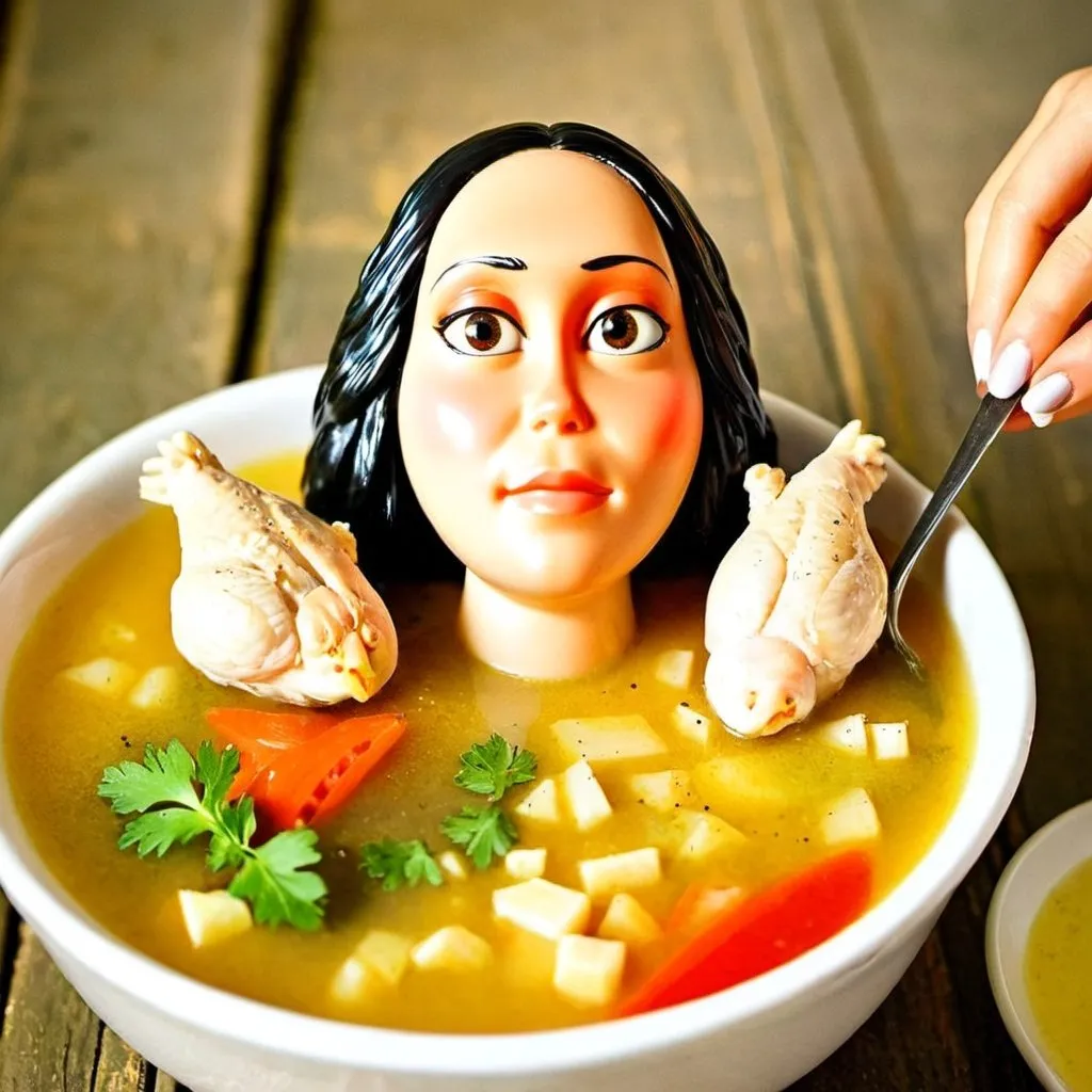 Prompt: chicken soup women made up of chicken




