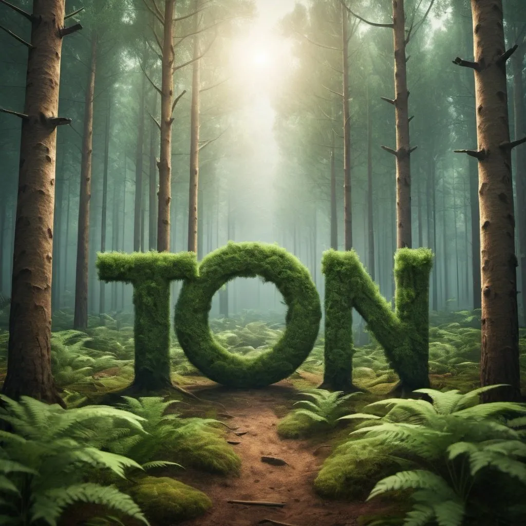 Prompt: create the word "TON", with forest theme