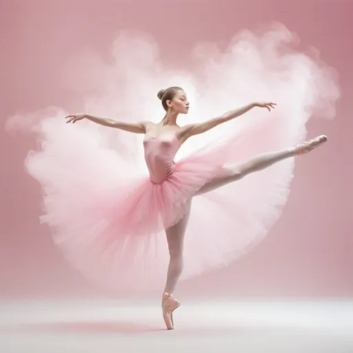 Prompt:  Pink fog,Graceful ballerina shape, white background 