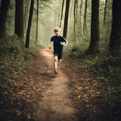 Prompt: german boy running through deep woods