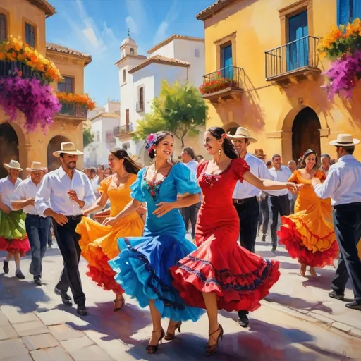 Prompt: oil painting of typical andalucia cellebration