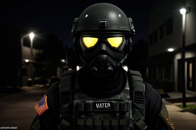 Prompt: African american spec ops soldier dressed in all black with void black eyes leaking gravity-defying black ooz in a suburban neighborhood at night, stealthy gear, scp village idiots, spec ops, high contrast lighting, cinematic quality, military, dark tones, detailed textures, professional rendering, suburban neighborhood