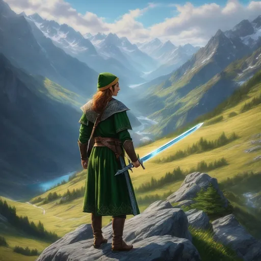 Prompt: an elf in the mountains with a sword, colored pencil, highly detailed, 4k, highest quality, fantasy art