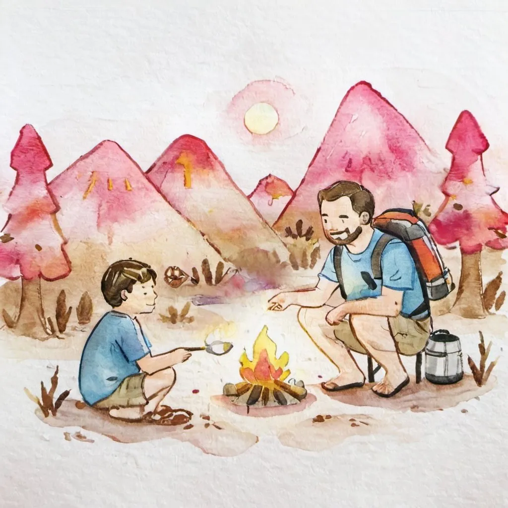 Prompt: dad and son dessert camping trip