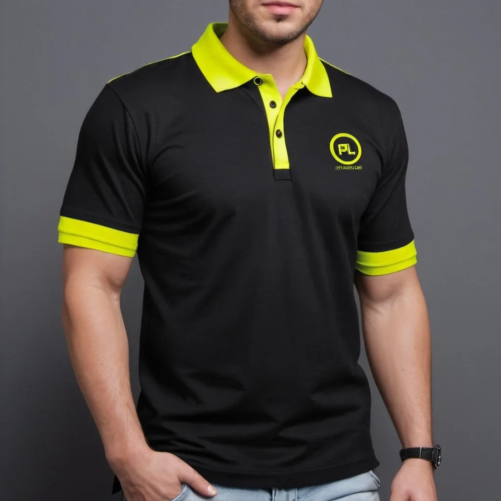 Prompt: create some business polo shirts for car detailing business with the color black 
grey and fluo yellow make them unique but simple use somr bubbles on the shirts


 

