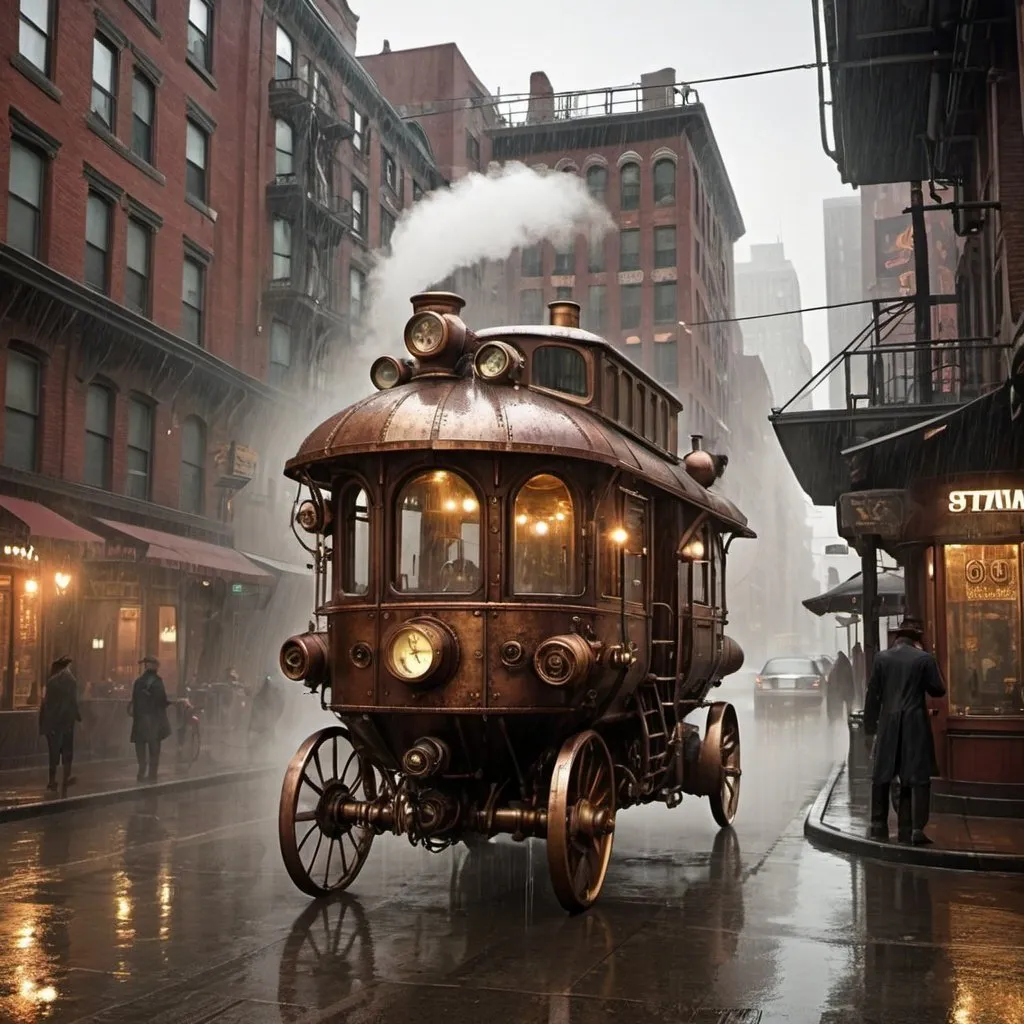 Prompt: steam punk city rain