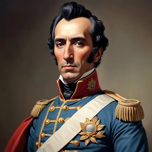 Prompt: Create an image of Bolivar the liberator dress with uniform