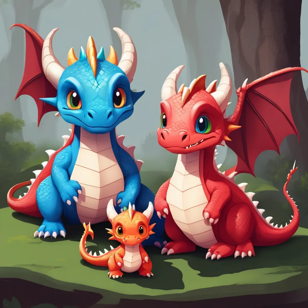 Prompt: family of  cute 
dragons
