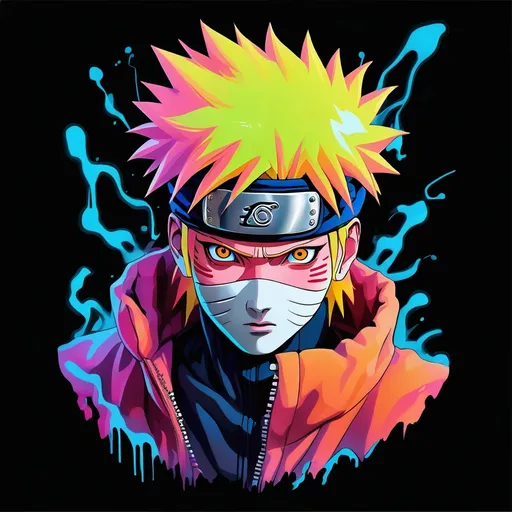 Prompt: Naruto ghost illustration,neon vector drawing on t-shirt, no background, edges of image should not go beyond, sticker