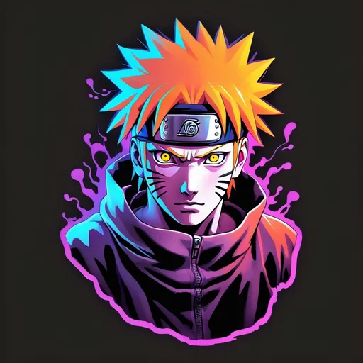 Prompt: Naruto ghost illustration,neon vector drawing on t-shirt, no background, edges of image should not go beyond, sticker