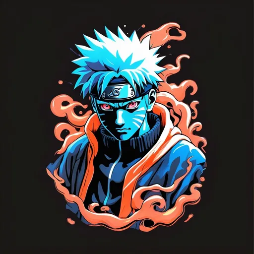 Prompt: Naruto ghost illustration,neon vector drawing on t-shirt, no background, edges of image should not go beyond, sticker