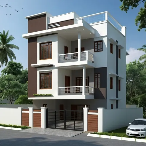 Prompt: design a duplex house in 1600sqft with 3 beed rooms in ground floor and 2 bed room in 1st floor