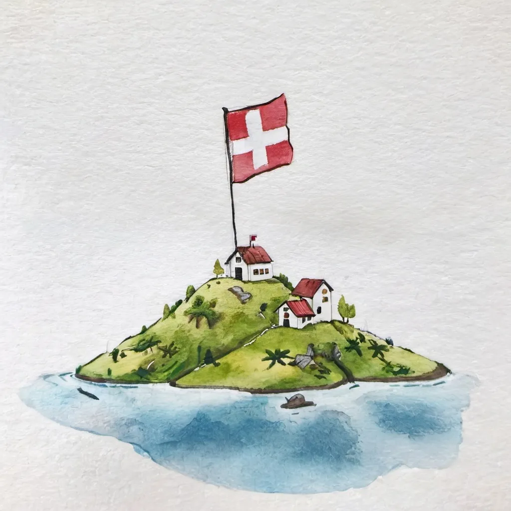 Prompt: Island with swiss flag on it