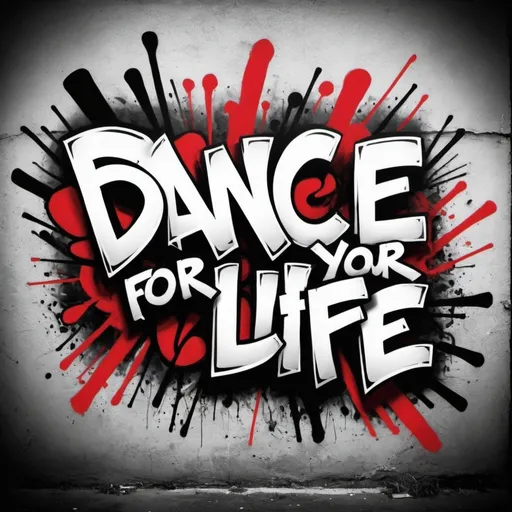 Prompt: Logo of "Dance for Your Life"
Just words in a graffiti style in the colors black, red and white