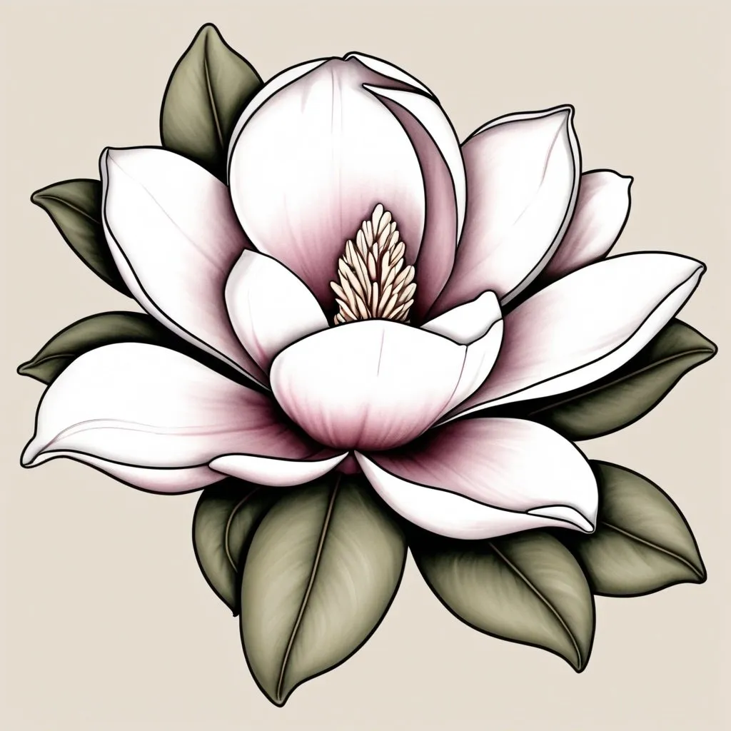 Prompt: dibujo grafico de una flor de magnolia muy detallado para bordar en colores