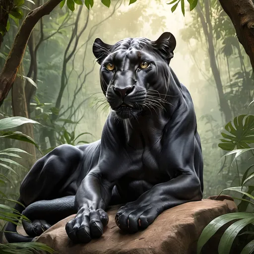 Prompt: bhagheera sitting in jungle