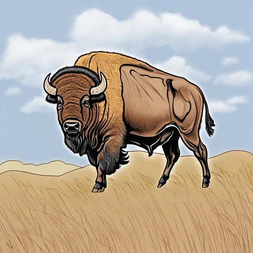 Prompt: Coloring book line drawing of an American bison