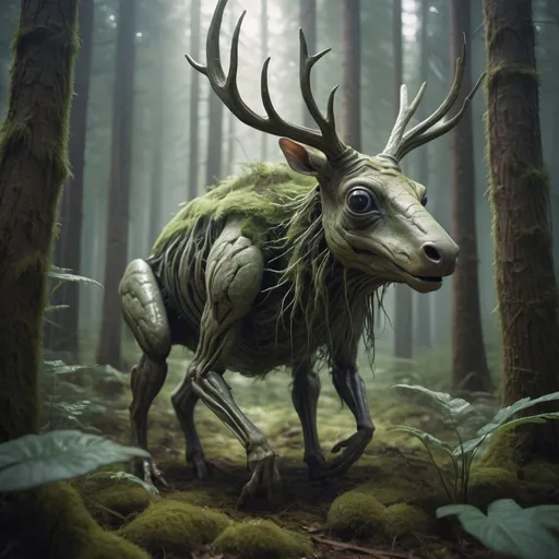 Prompt: A photorealistic creature in a surreal future forrest