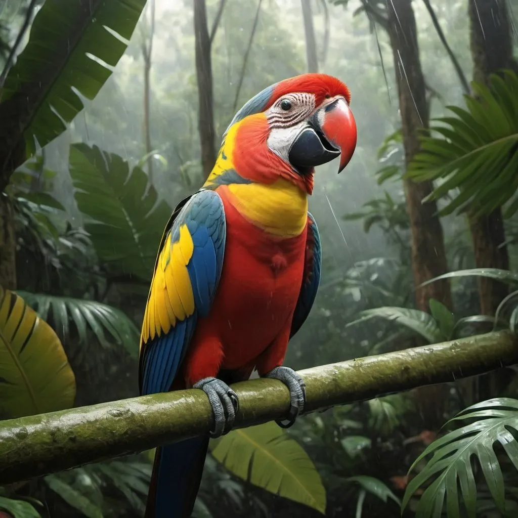 Prompt: A photorealistic  Loro in rainforrest