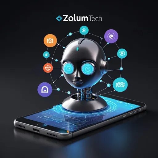 Prompt: A 3D image for "Zolum Tech" a Nigerian tech company into AI, Chatbots, Web development, software development, web development, and technology consulting, highlighting its Mobile application development 