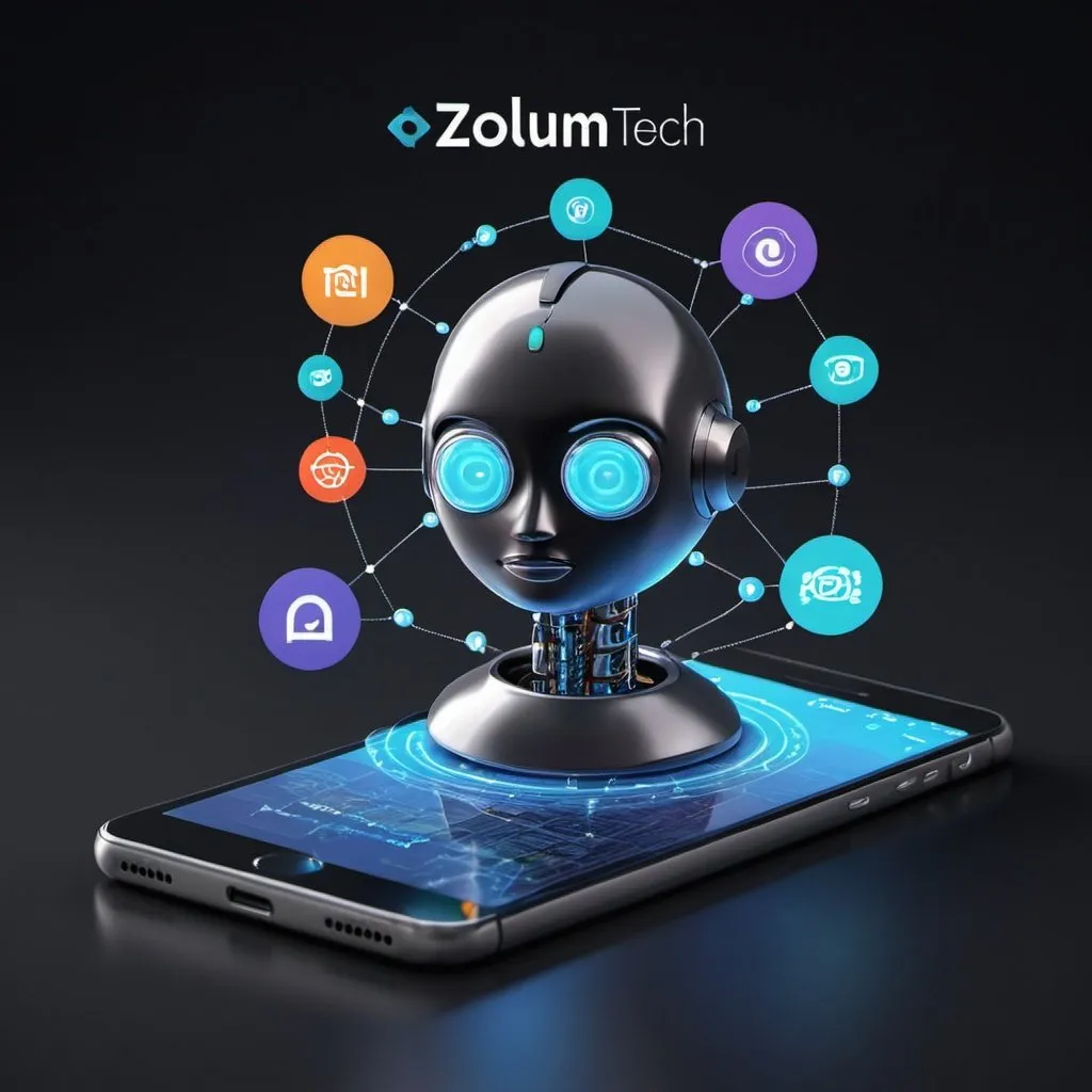Prompt: A 3D image for "Zolum Tech" a Nigerian tech company into AI, Chatbots, Web development, software development, web development, and technology consulting, highlighting its Mobile application development 