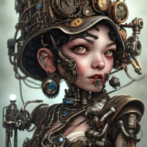 Prompt: Steampunk Betty Boop Cyborg Ultra realistic and detailed inspired by Jef Wu