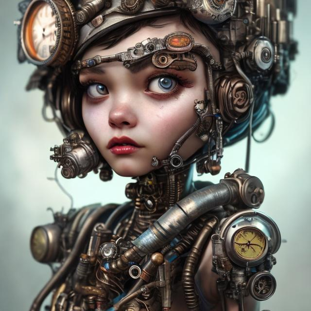 Prompt: Steampunk Betty Boop Cyborg Ultra realistic and detailed inspired by Jef Wu