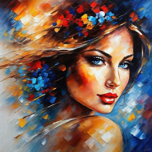 Prompt: An acrylic ink painting, Collage art, a beautiful woman at sunset, Montage, By LEONID AFREMOV, [white : red] shades, [organ: blue] tones , ethereal, centered, 16K, HQ, perspective, insanely detailed and intricate, hyper realistic, trending on cgsociet