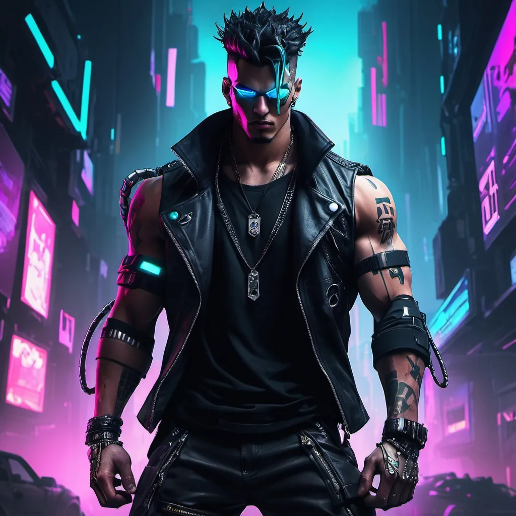 Prompt: hero,cyber punk,evil,male,strong