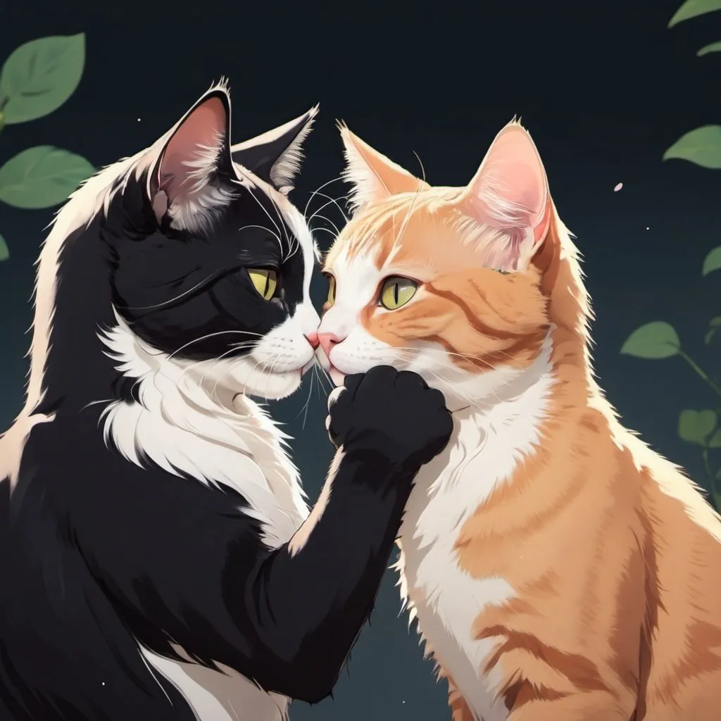 Prompt: Cat kissing another cat, anime style, 2d art