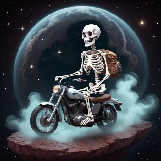 Prompt: based on the quote "You are a ghost driving a meat-covered skeleton made from stardust riding a rock floating through space. Fear nothing."