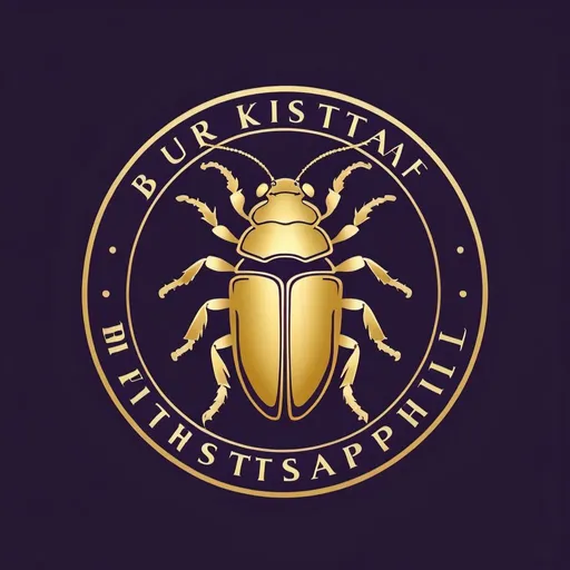 Prompt: Create a logo for the “Bürkstrasse Mental Hospital”. The logo should represent a kind of gold emblem, other colors that can be used but do not have to be dark purple and anthracite. The font should be chosen so that it looks like psychiatry for the elite. The graphic logo should be a cockroach. This should mainly be represented by outlines and be designed simplyfied.