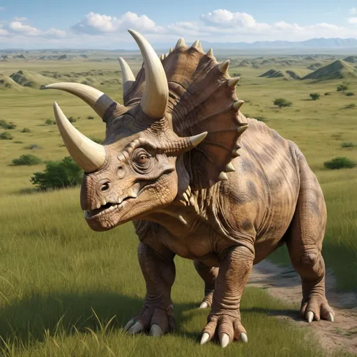 Prompt: different poses for this triceratops, background is grasslands, photorealistic, 4k image