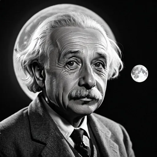 Prompt: Photoelectric effect,einstein,J.J.THOMSON,moon,spaceships,physics equation 