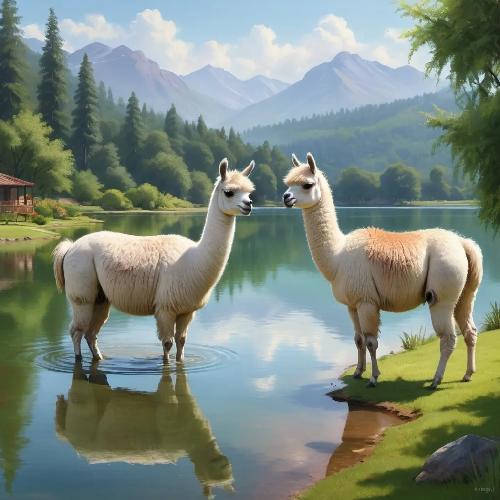 Prompt: llamas on water
