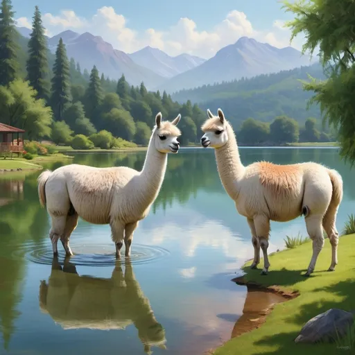 Prompt: llamas on water
