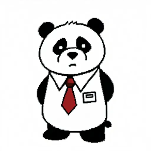 Prompt: A panda with similar art style to Microsoft's Office assistants from the 90s-early 2000s, tired, bags under eyes, wearing a red tie and a vest.