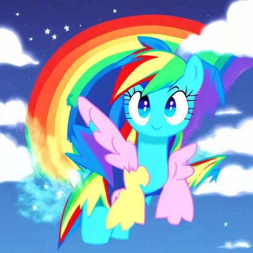 Prompt: make rainbow dash in the sky whit alot of rainbow effects