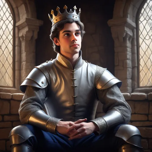 Prompt: Zeichne einen Prinzen aus dem Mittelalter der in seinem Schloss sitzt und nachdenkt
