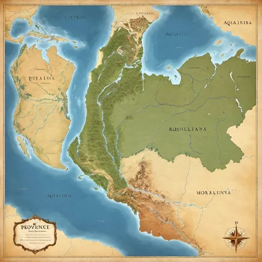 Prompt: Make a fictional realistic map complete with rivers, forests, deserts and etc with the following nations: Providence, 
Morumba, Aqualinis, Covus, Centanus, Jundique, Marania.