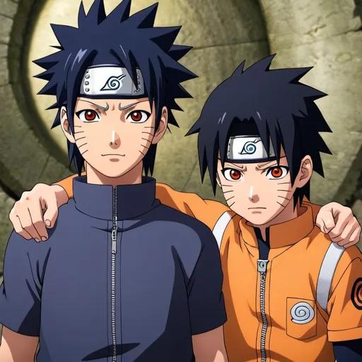 Prompt: Naruto and Sasuke son name Menma Uzumaki-Uchiha 